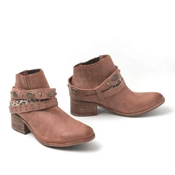 Women's Retro Square Heel Mid-Heel Short Boots 60579630C