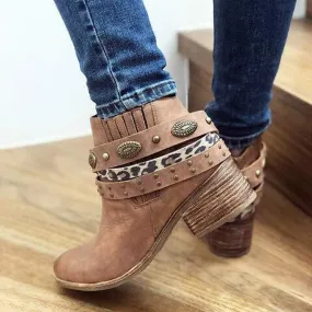 Women's Retro Square Heel Mid-Heel Short Boots 60579630C