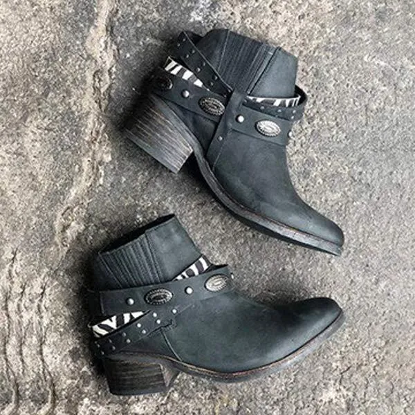 Women's Retro Square Heel Mid-Heel Short Boots 60579630C