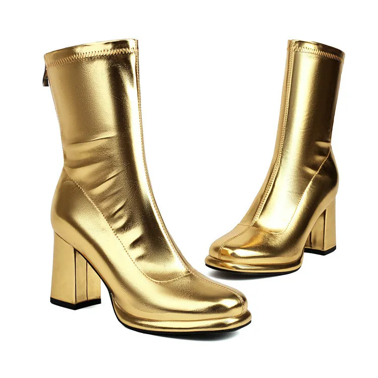 Women's Square Toe Block Heel Platform Short Boots