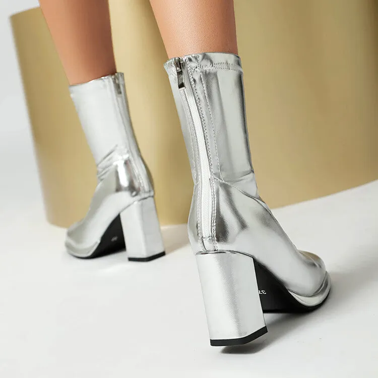 Women's Square Toe Block Heel Platform Short Boots