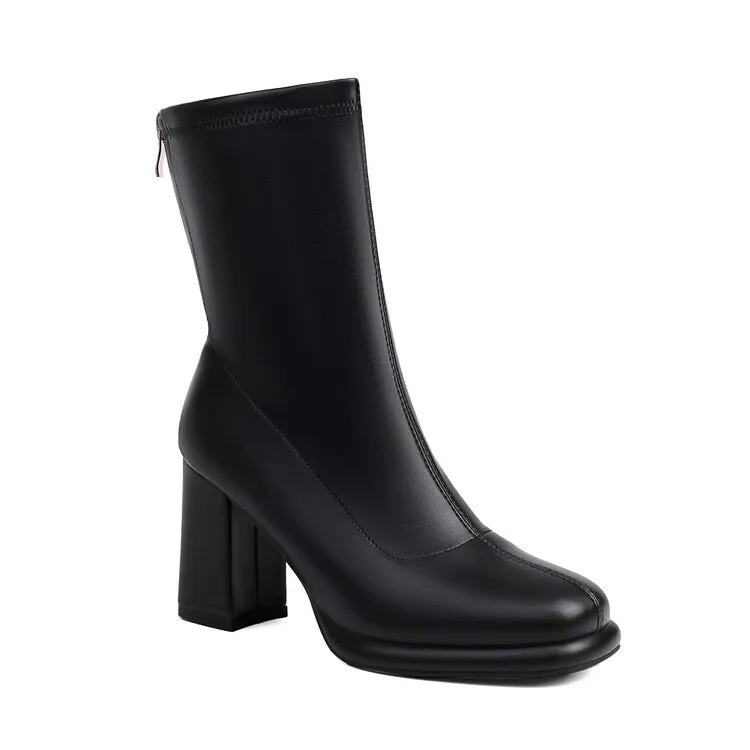 Women's Square Toe Block Heel Platform Short Boots
