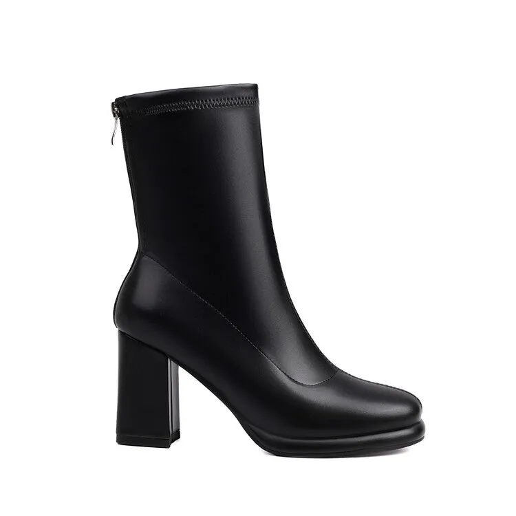 Women's Square Toe Block Heel Platform Short Boots