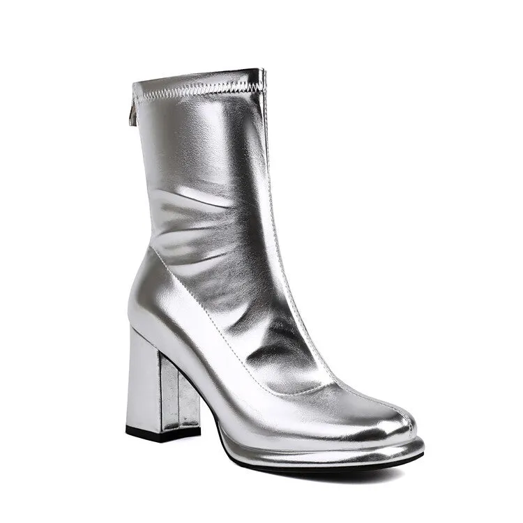 Women's Square Toe Block Heel Platform Short Boots