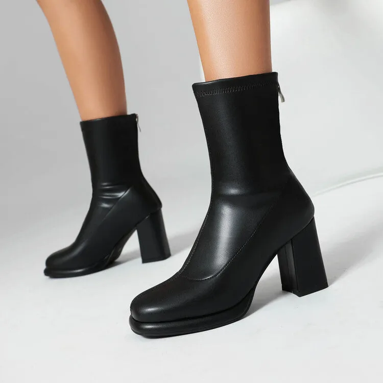 Women's Square Toe Block Heel Platform Short Boots