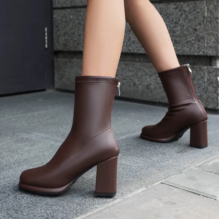 Women's Square Toe Block Heel Platform Short Boots