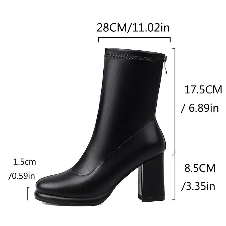 Women's Square Toe Block Heel Platform Short Boots