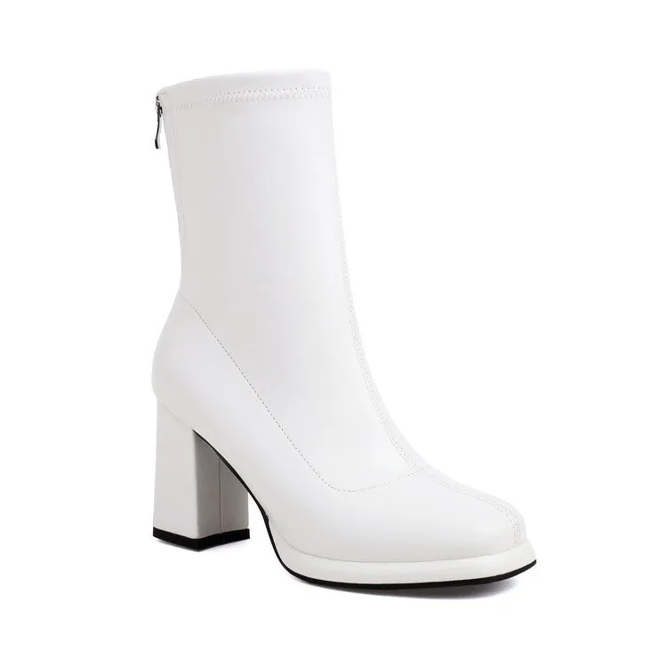 Women's Square Toe Block Heel Platform Short Boots