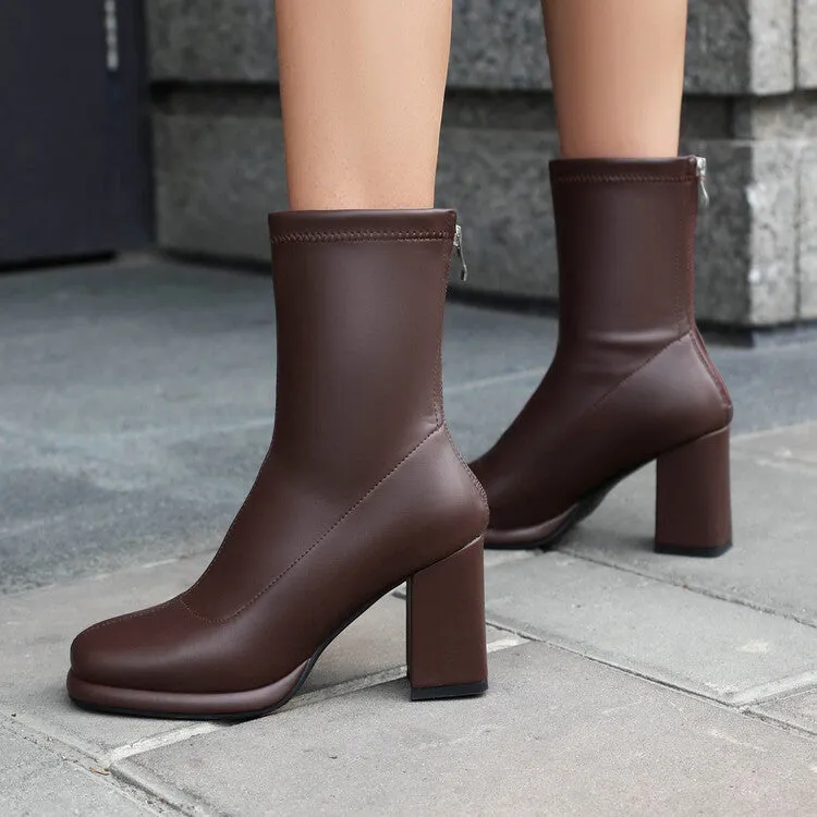 Women's Square Toe Block Heel Platform Short Boots