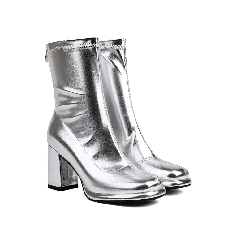 Women's Square Toe Block Heel Platform Short Boots