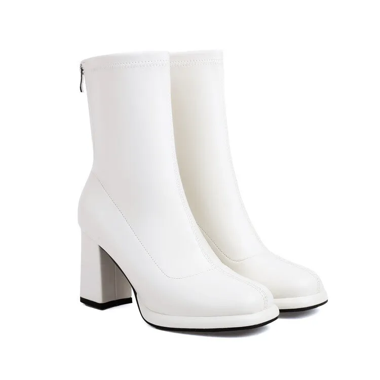 Women's Square Toe Block Heel Platform Short Boots