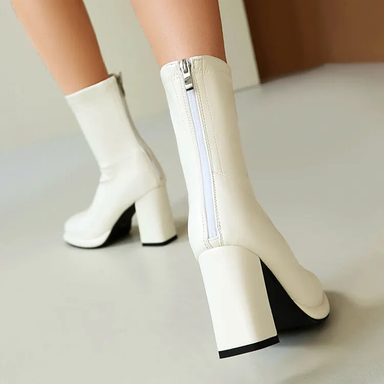 Women's Square Toe Block Heel Platform Short Boots