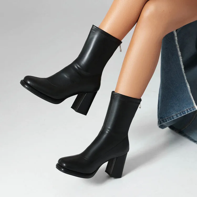 Women's Square Toe Block Heel Platform Short Boots