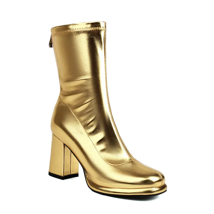Women's Square Toe Block Heel Platform Short Boots