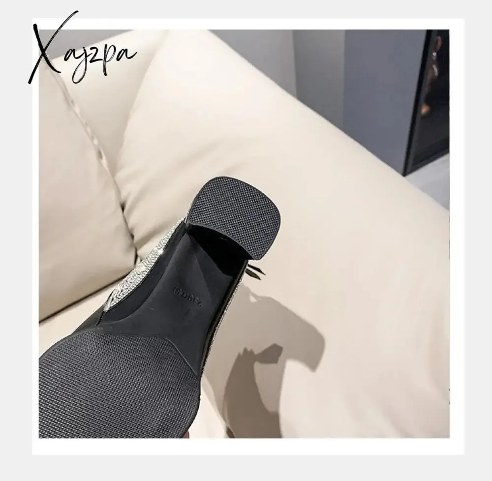 Xajzpa - Chunky Women Ankle Chelsea Boots Brand Pumps Designer Crystal High Heels Shoes Winter New Fashion Dress Goth Women Boots