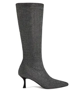 YOEL-SILVER STRETCHY RHINESTONE POINTED TOE BOOT